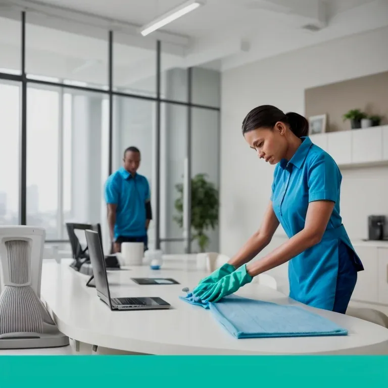 Equipo de limpieza profesional de CasaCClean atendiendo oficina